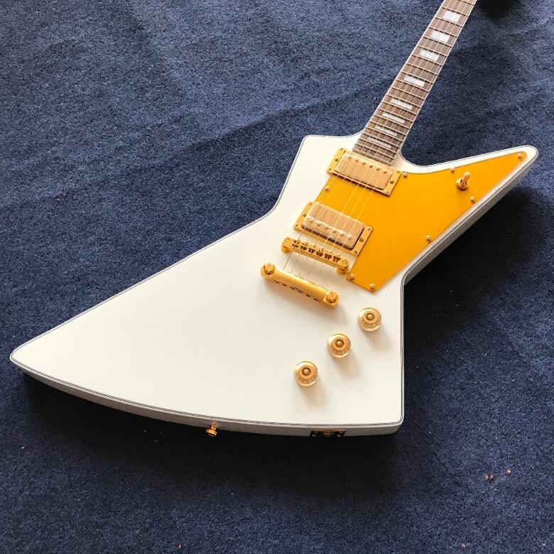Wholesale Custom shop White Explorer shape Electric Guitar , gold color hardware