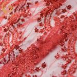 Beaded Red Embroidered Lace Handmade 91.44cm Length Water Soluble