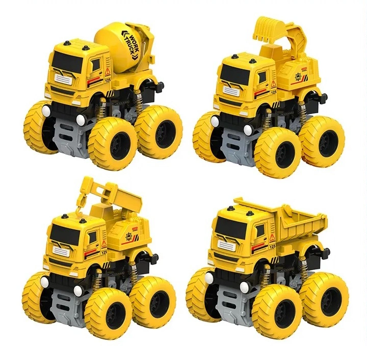 Plastic Pull Back Friction Powered Construction Engineering Vehicle Dump Crane Mixer Truck Kids Toy Car 12 Piece Display Box