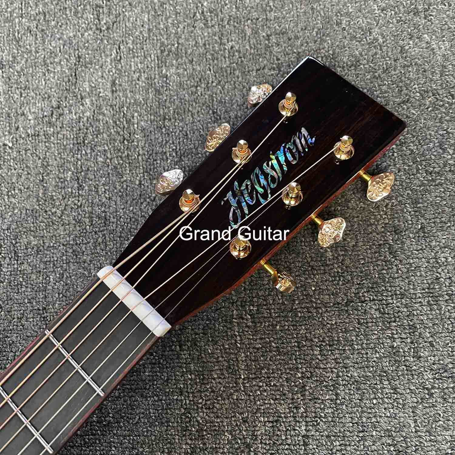 Grand OM Guitar Solid KOA Back Side Acoustic Guitar, Customized Logo on Headstock