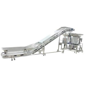 Quality 50bpm Inclined Conveyor Machine With Hopper Puffed Food Acrylic Cabinet wholesale