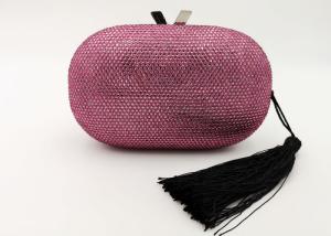 Quality Pink Crystal Embellished Evening Bag , Rhinestone Wedding Clutch With Tassels wholesale
