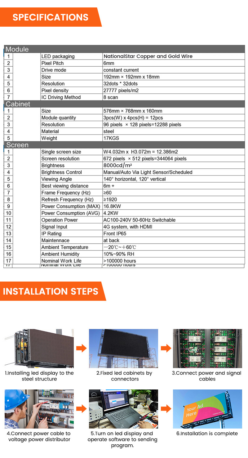 Custom IP65 waterproof p6 8000nits advertising display outdoor led billboard 4G system with HDMI