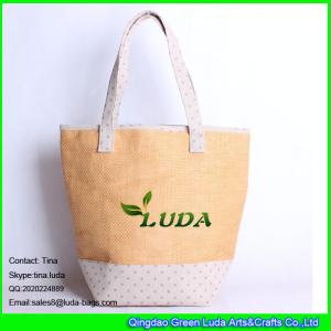 Quality LUDA ladies handbag pink dots printed shoppig tote paper straw tote bag wholesale