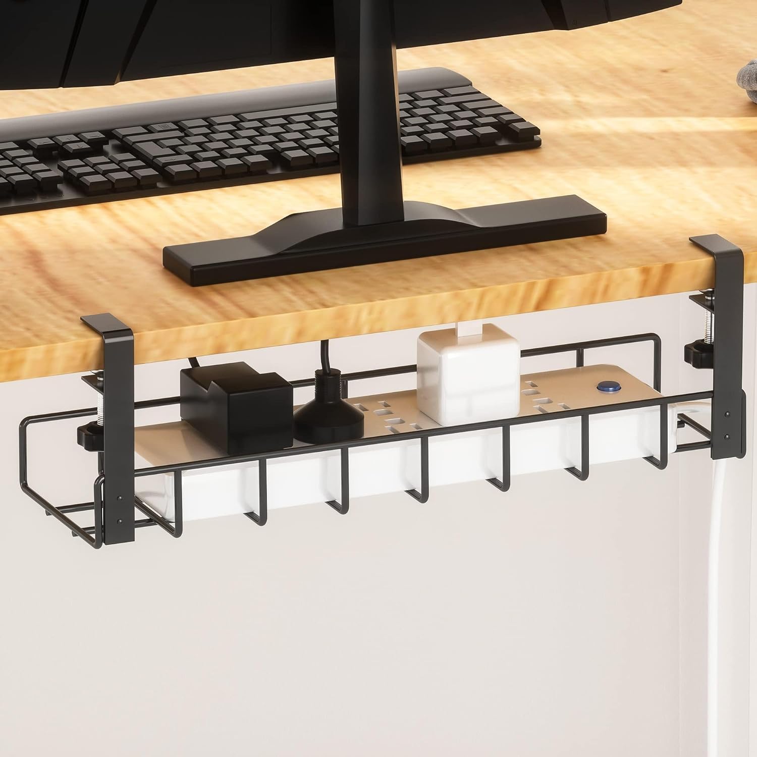 Black Powder Coating Under Desk Cable Tray Sample Time 5-7 Days No Drill with Clamp