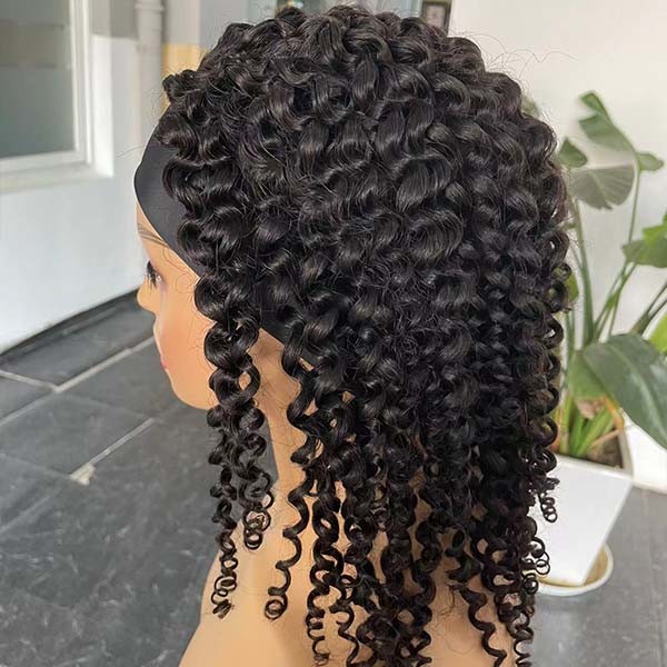 Glueless Kinky Curly Brazilian Human Hair Lace Wig Virgin Cuticle Aligned Headband