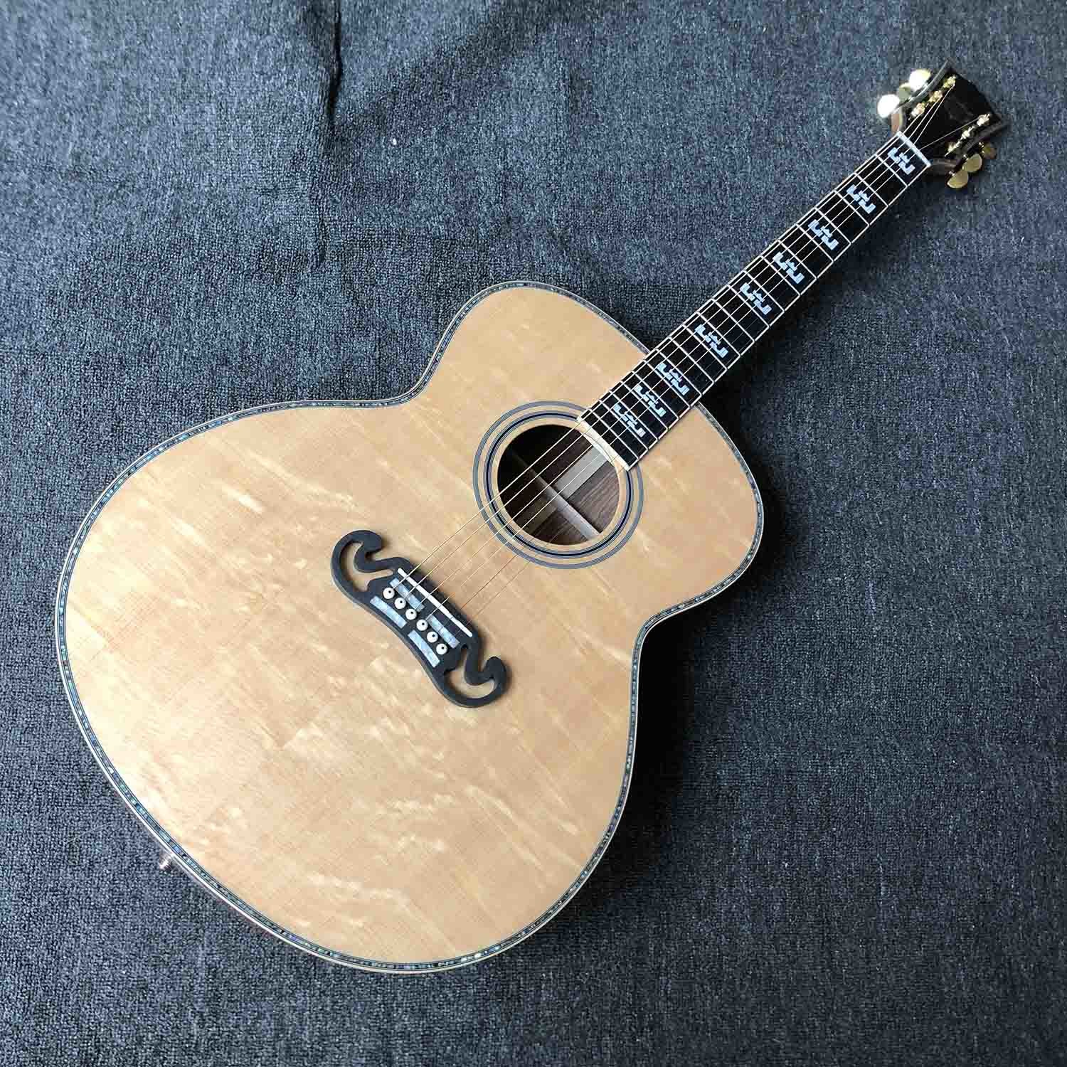 Custom AAAA All Solid Spruce Wood 43 Inch Flamed Maple Neck Solid Back Side Maple Binding KK Sound Mini Acoustic Guitar