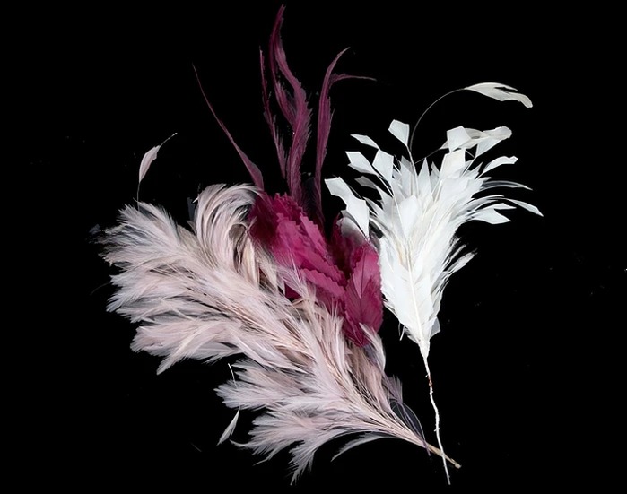 Unique Pattern Dyed Hackle Feather Flower Mount with Wire Accessory