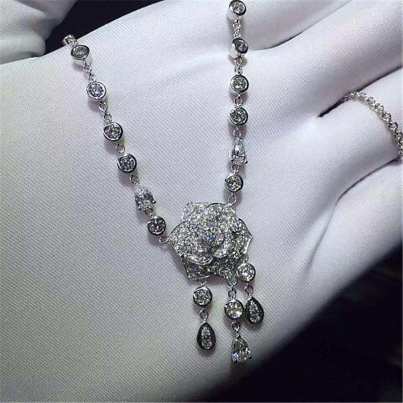 Luxury jewe factory Rose diamond Necklace 18k gold white gold yellow gold rose gold diamond Necklace