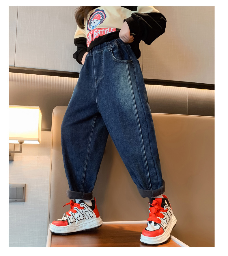 Girls Jeans Blue Thick Pants Straight Tube Leisure