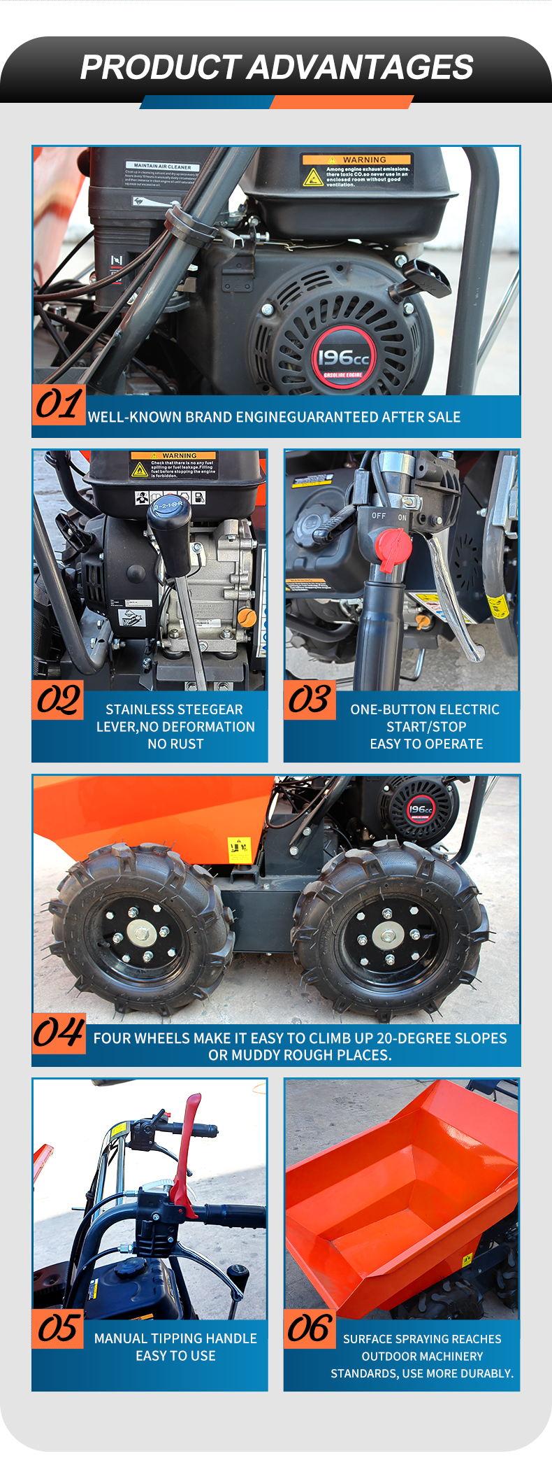 125L Bucket Capacity 4WD Gas Powered Mini Dumper for Construction and Outdoor Work