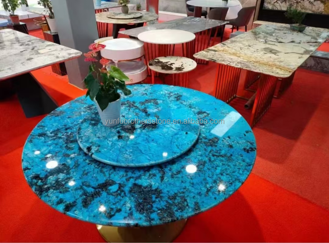 Modern Luxury Fantasy Blue Stone Calcite Marble Dining Table Top with Polished Finish