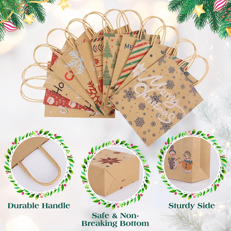 Gravure Printing Customized Bio-Degradable Kraft Paper Bag for Merry Christmas Parties