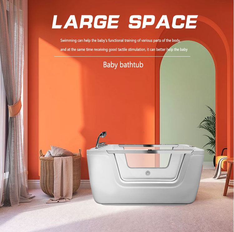 Kids Size Freestanding Baby Shower Tub Side Glass Soaking Hydro Massage Bathtub