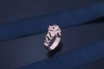 925 Sterling Silver Diamond Leopard Tiger Shaped Ring With Black Spotted Semi
