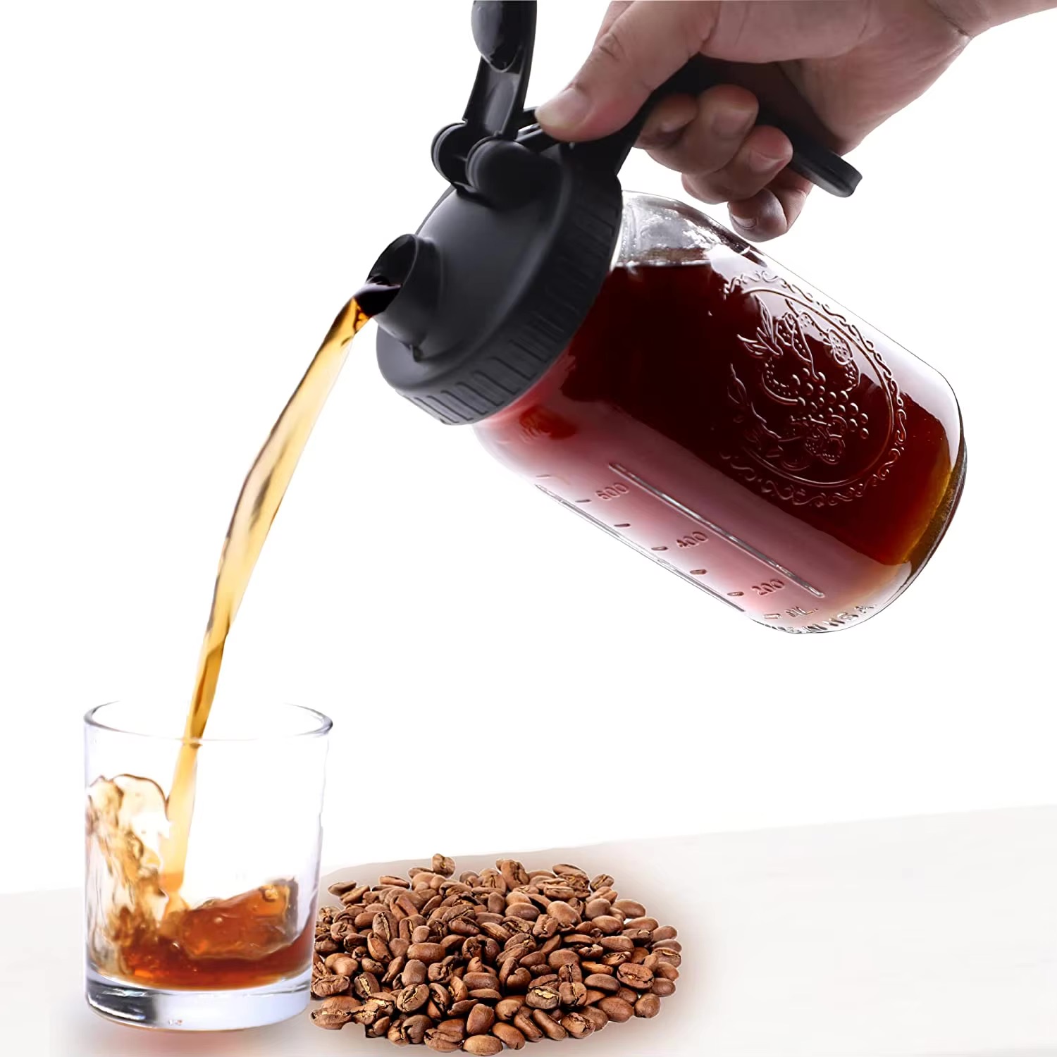 64 OZ Glass Mason Jar Cold Brew Coffee Maker with Stainless Steel Filter Mesh and Handle