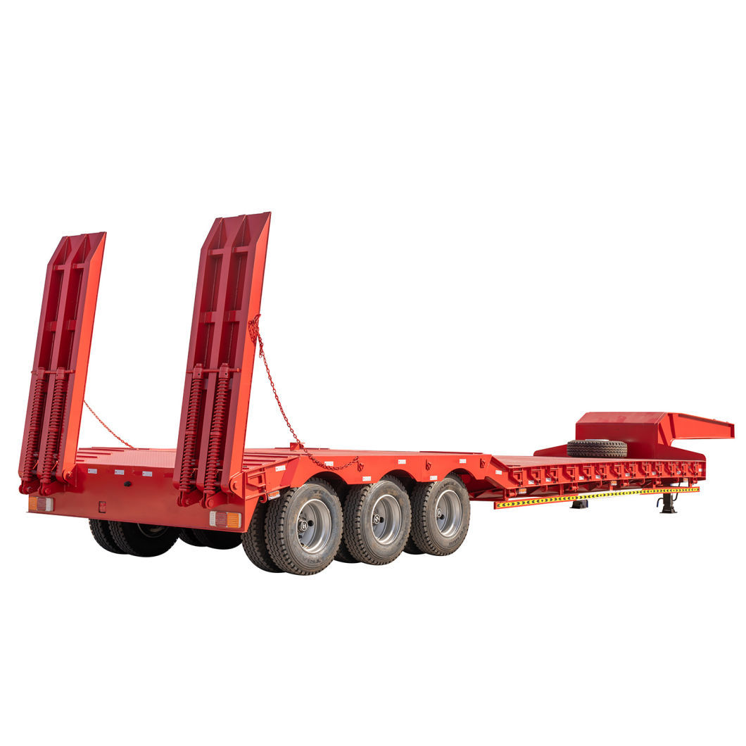 3 Axles Lowboy Semi-Trailer 60-100 Tons New Condition Hydraulic Heavy Duty Lowbed Flatbed Trailer
