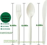 Compostable Cutlery Set Eco-Friendly Heavy Duty Utensils (50 Forks, 50 Spoons,