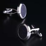 Alloy Mens Silver Cufflinks Embedding Glittering Pink Blue Acrylic OEM