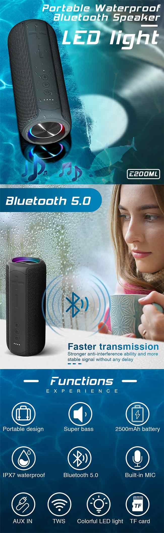 Wireless Bluetooth Speaker 3 Hours Charging Time Waterproof IPX7