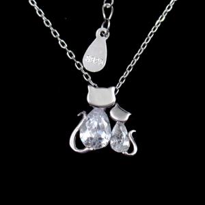 Quality Cute Jewelry Cat Shape Sterling Silver CZ Stone Parent Child Outfit Necklace wholesale