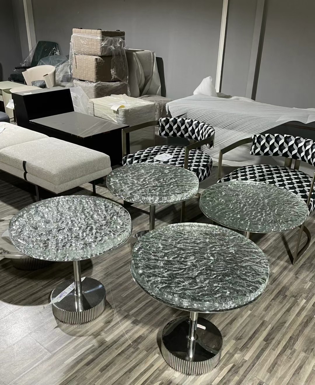 Luxury Tempered Art Glass Minimalist Household Stainless Steel Hot Melt Glass Coffee Table