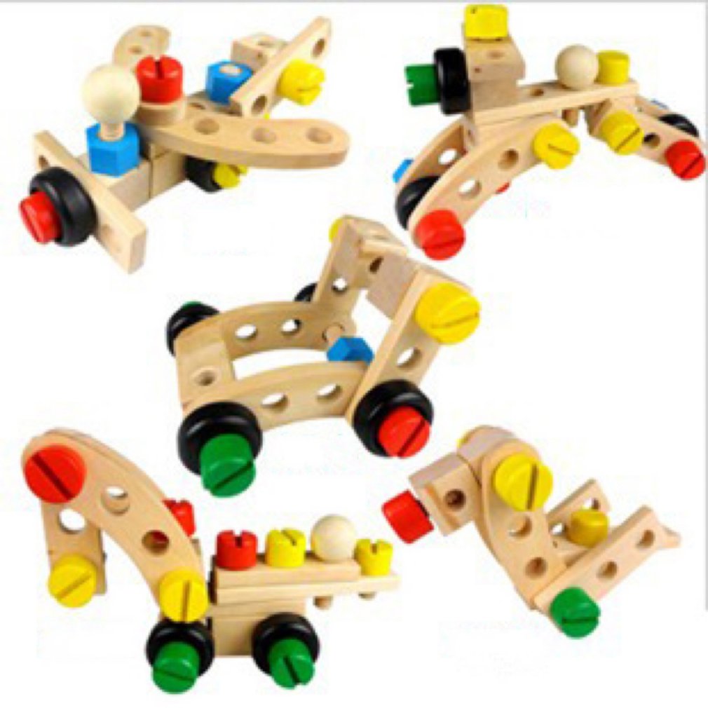 Children's Benefit Intelligence Disassembly Assembly Car Toy Solid Wood Assembly Intelligence 30 Pieces Screw Toy