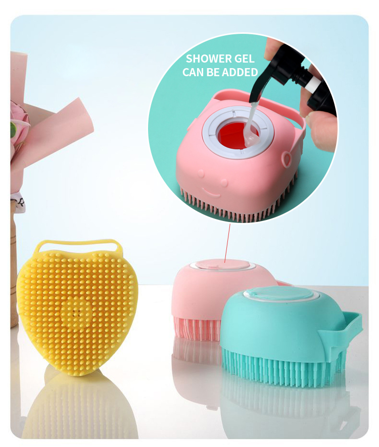 Blue Pink Shampoo Dispensing Brush Silicone Dog Bath Brush Custom