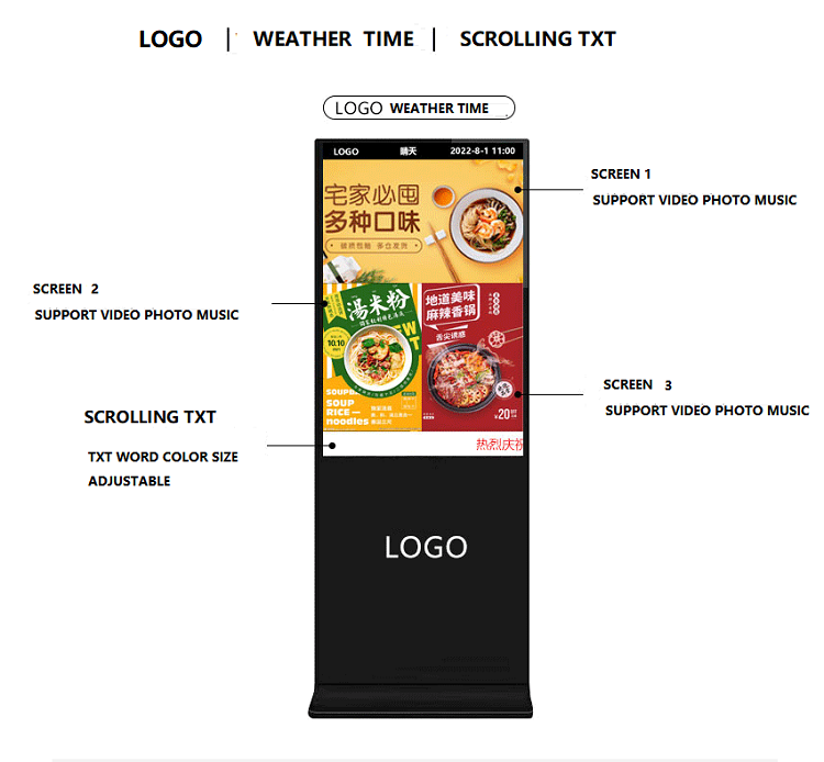 Guangdong hot sale 25 inch 32 inch free standing style multi function touch screen signal lcd tv display panel for advertising