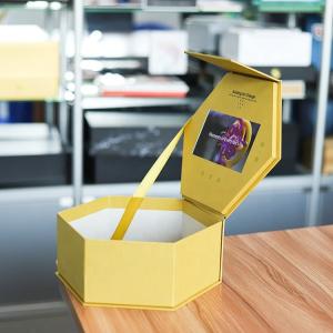 Quality Professional Customization Golden Hexagon Video Packaging Box 7 Inch LCD Display Gift Box For Ring Flower Promotional wholesale