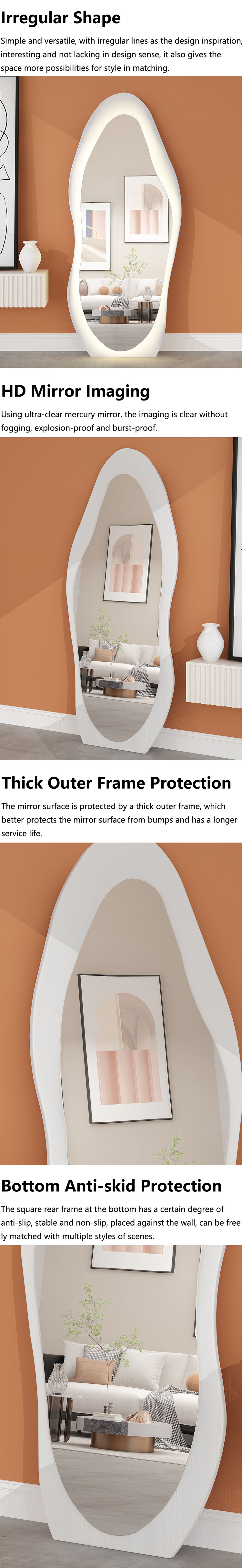 Floor Standing Large Arch Lighted Full Body Length Mirror with LED Lights in Silver