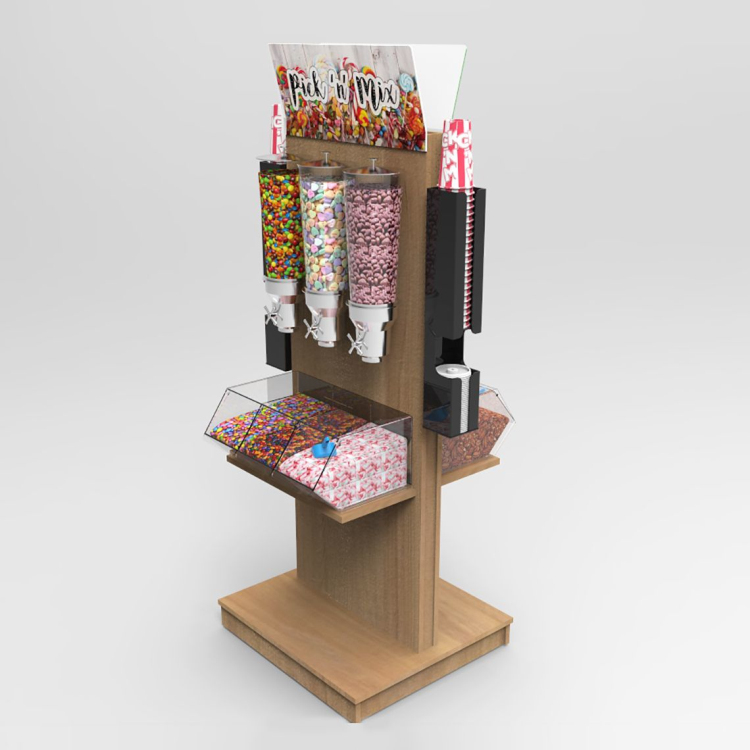 Free Standing Wooden Candy Dispenser Display Stand for Snack Store