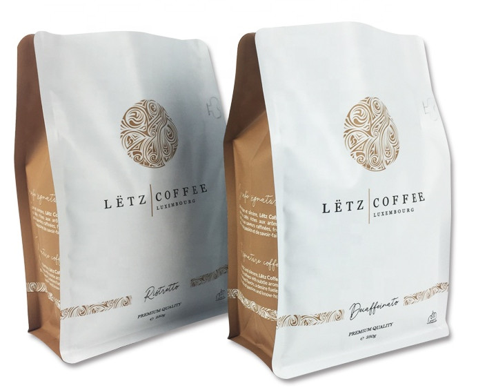 250g 500g Flat Bottom Coffee Bags Biodegradable Zipper Coffee Packaging Bags