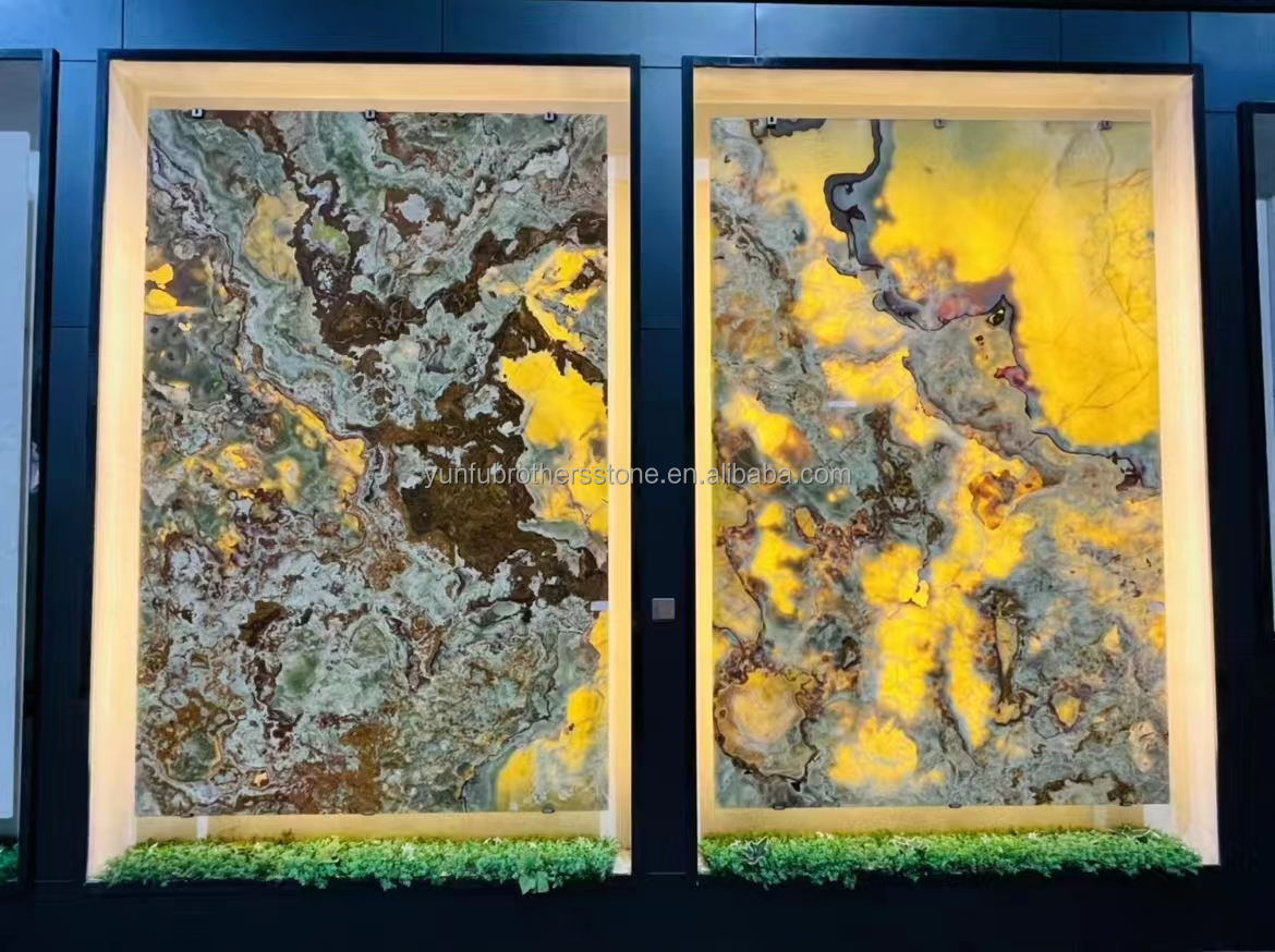 Green Onyx Marble Backlit Panel for Modern Graphic Design and Wall Decoration Purpose