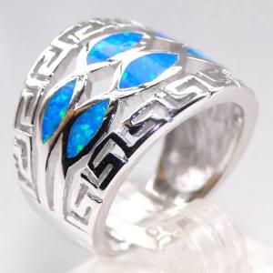 Quality Blue Fire Opal Greek Mini Design Solid 925 Sterling Silver Ring Sizes Greek Opal Jewelry Inlay wholesale