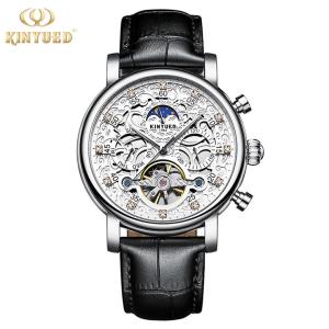 Quality Durable Tourbillon Skeleton Watch Silver Case Moonphase Automatic Watch wholesale