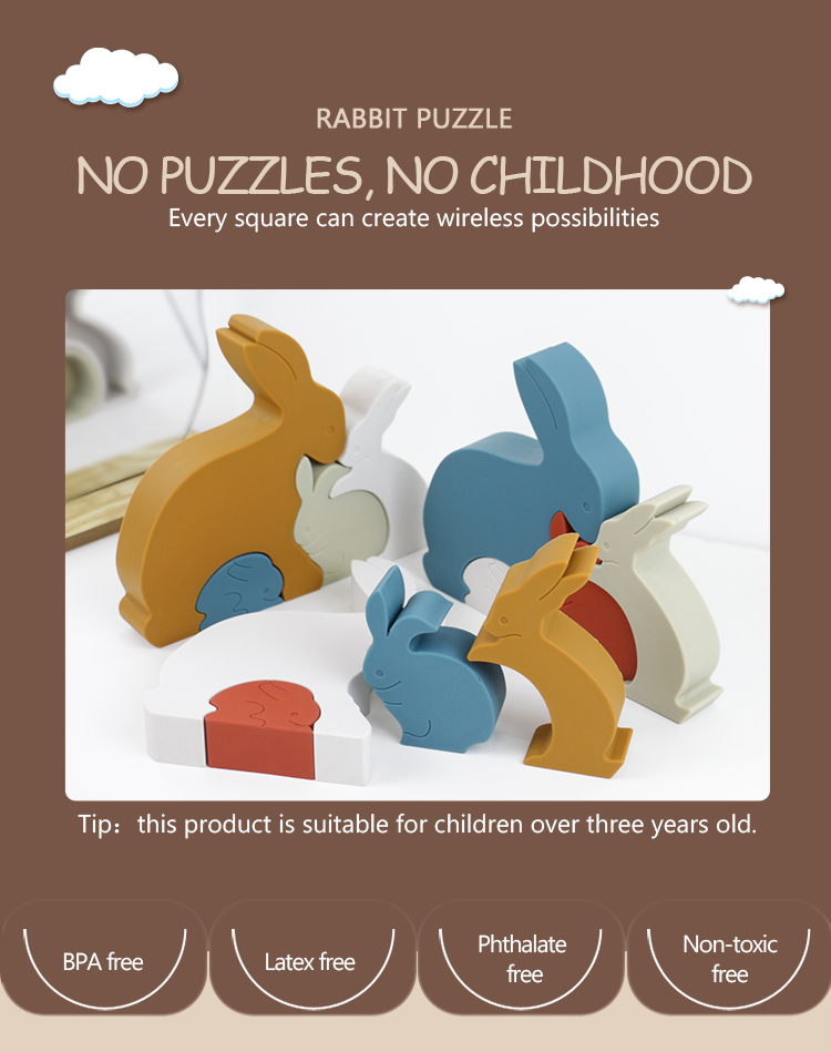 Bunny Rabbit Silicone Toddler Jigsaw Puzzle Eco Friendly For Baby
