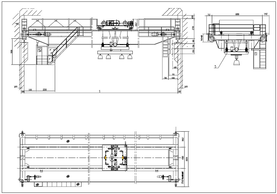 High Lifting Height Double Girder Overhead Crane With Electromagnetic Hanging Beam