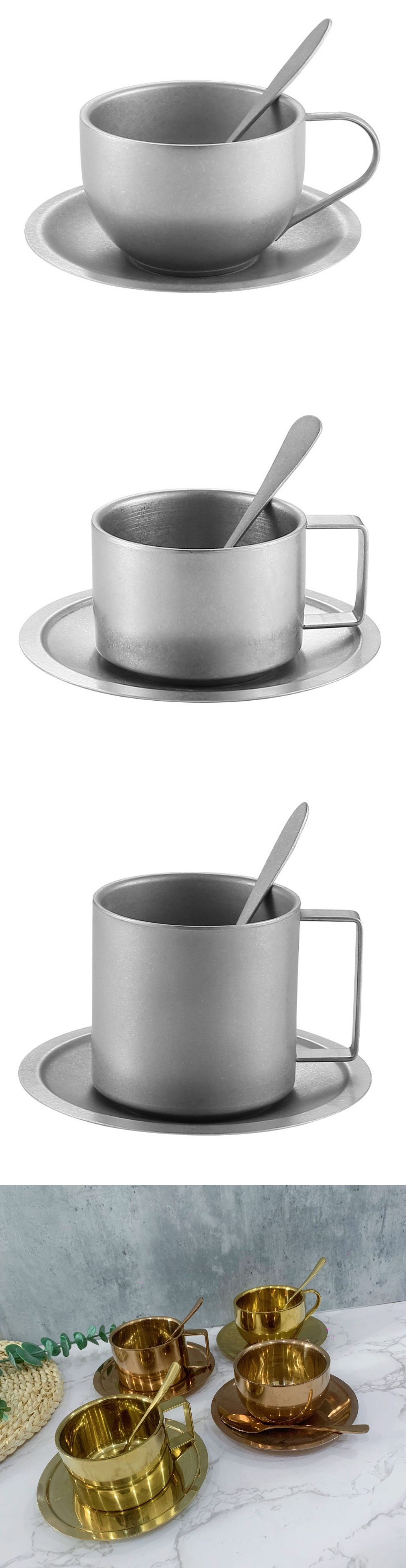 Coffee Tea Sets Exquisite 304 Stainless Steel Cup Set with Spoon Tray and Milk Mug