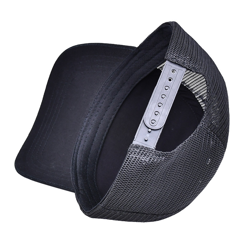 Structured 5 Panel Trucker Cap Embroidered Debossed Metal Badge Eyelets
