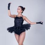 Swan Feather Neckline Ballet Dance Costumes , Black Childrens Ballerina Outfits