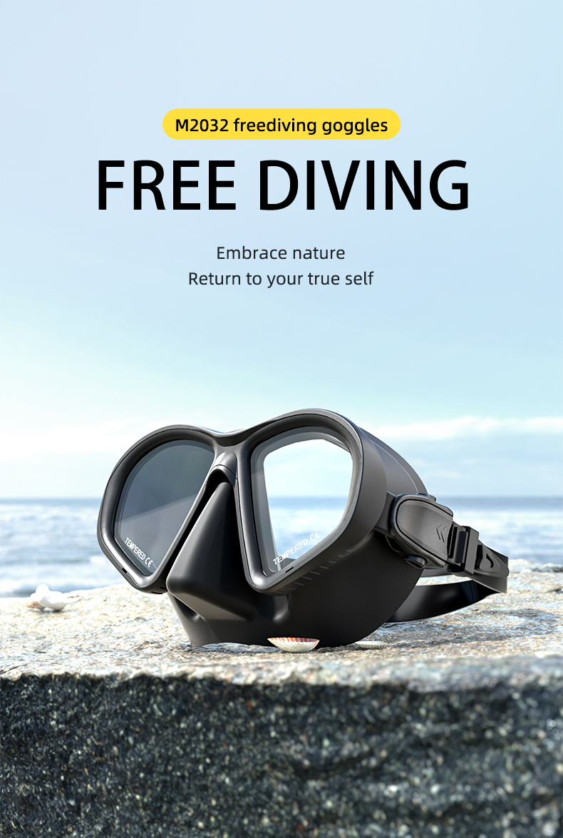 Camouflage Freediving Goggles Silicone Skirt Tempered Glass Snorkel Mask