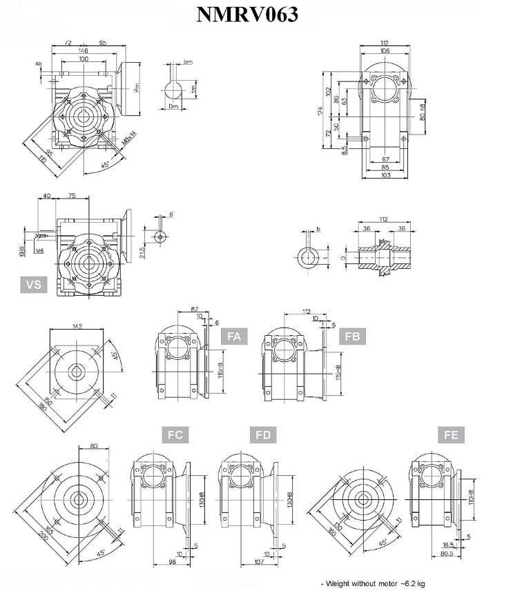 Multi - Purposeworm Gear Reducer Nmrv 63 , Worm Gearbox Speed Reducer
