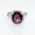Sterling Silver 9mm x11mm Oval Garnet Cubic Zircon Gemstone Ring(R276)