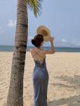 Satin Sling Strap Women's Beachwear Dresses 125cm Sleeveless