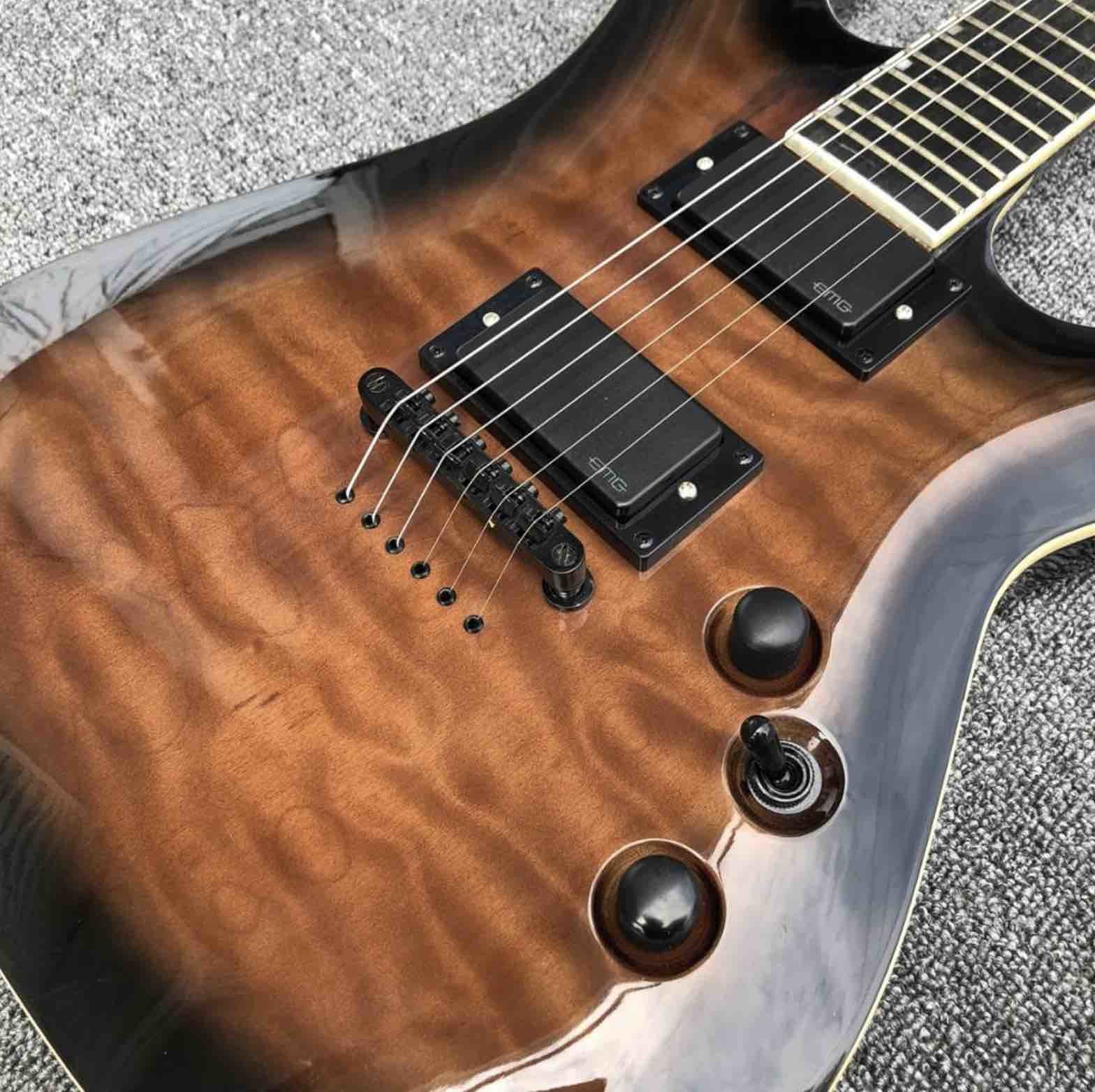 ES Solid Body Brown Burst Maple Top 6 Strings Electric Guitar with Black Hardware