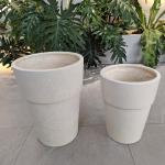 Cream Composite Clay Flower Pot with Smooth Hand Carved Design