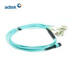 MTP to LC Multimode 50/125um Duplex Cable Aqua Fiber Optic Patch Cord OEM / ODM