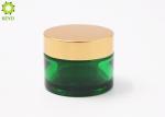 Green Frosted Glass Empty Cosmetic Containers Wide Mouth Type With Golden