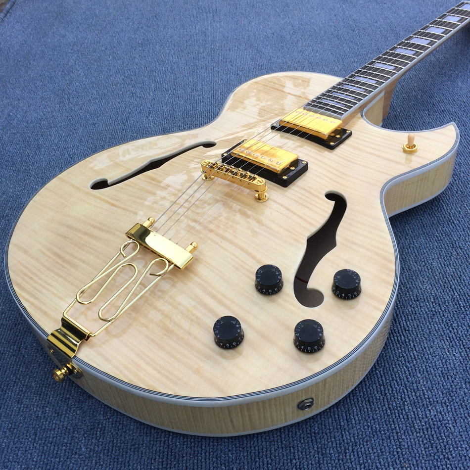 New style high-quality hollow body jazz electric guitar, flamed maple top electric guitar